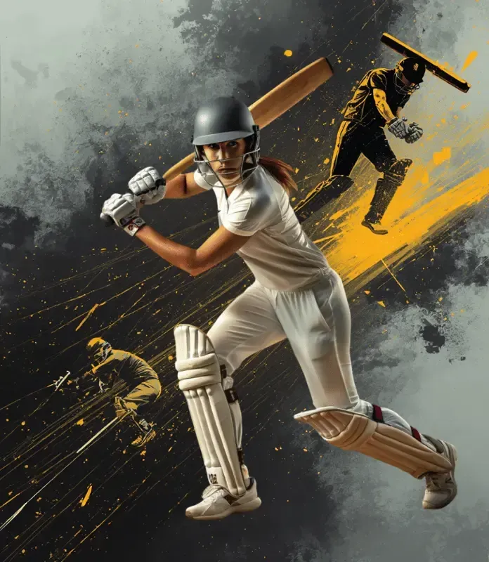 Female cricket player wearing white colour jersey hitting a ball with a bat.