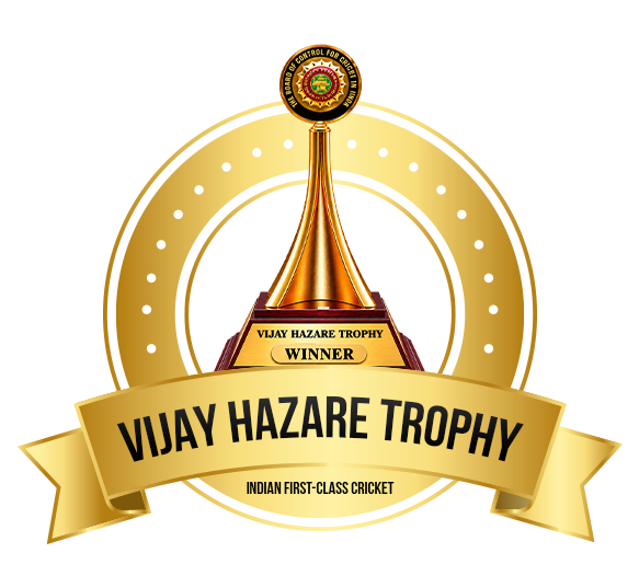 Golden badge graphic featuring the official Vijay Hazare Trophy for Indian first-class domestic cricket on Spin24Star.
